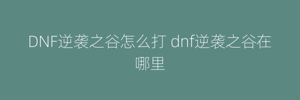 DNF逆袭之谷怎么打 dnf逆袭之谷在哪里