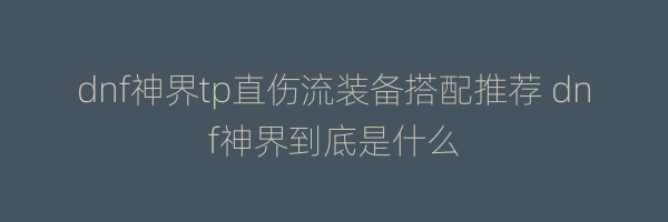 dnf神界tp直伤流装备搭配推荐 dnf神界到底是什么