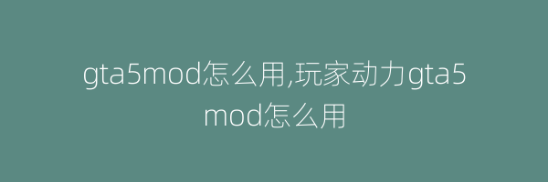 gta5mod怎么用,玩家动力gta5mod怎么用