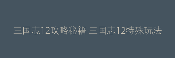 三国志12攻略秘籍 三国志12特殊玩法