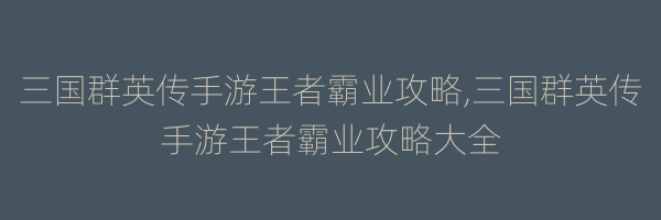 三国群英传手游王者霸业攻略,三国群英传手游王者霸业攻略大全