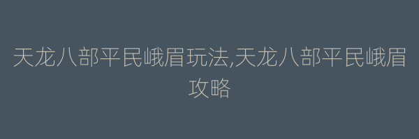 天龙八部平民峨眉玩法,天龙八部平民峨眉攻略