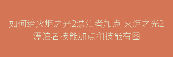 如何给火炬之光2漂泊者加点 火炬之光2漂泊者技能加点和技能有图