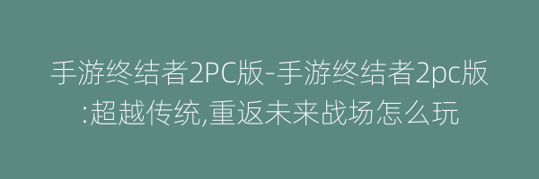 手游终结者2PC版-手游终结者2pc版:超越传统,重返未来战场怎么玩