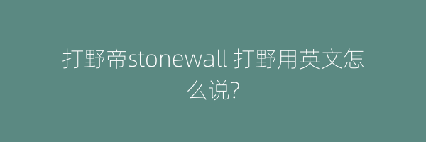 打野帝stonewall 打野用英文怎么说?