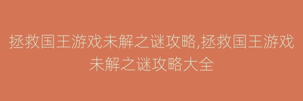 拯救国王游戏未解之谜攻略,拯救国王游戏未解之谜攻略大全