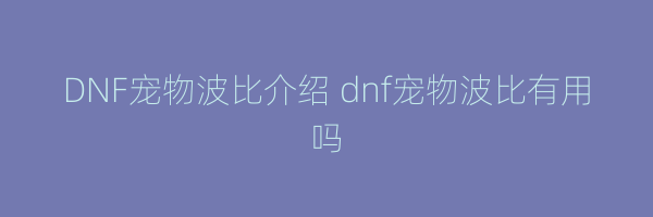 DNF宠物波比介绍 dnf宠物波比有用吗