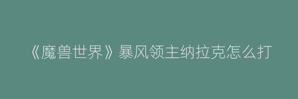 《魔兽世界》暴风领主纳拉克怎么打