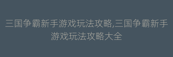 三国争霸新手游戏玩法攻略,三国争霸新手游戏玩法攻略大全