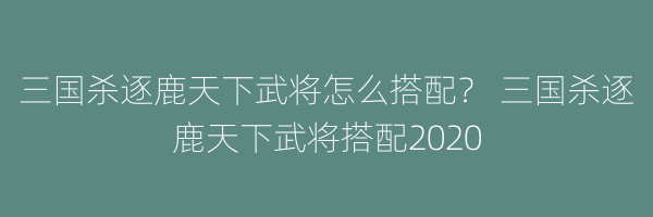 三国杀逐鹿天下武将怎么搭配？ 三国杀逐鹿天下武将搭配2020