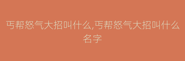 丐帮怒气大招叫什么,丐帮怒气大招叫什么名字