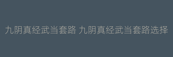 九阴真经武当套路 九阴真经武当套路选择