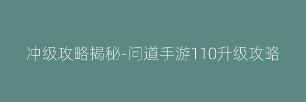 冲级攻略揭秘-问道手游110升级攻略