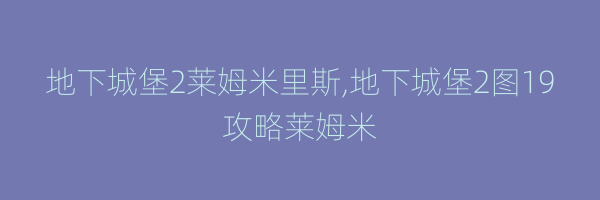 地下城堡2莱姆米里斯,地下城堡2图19攻略莱姆米