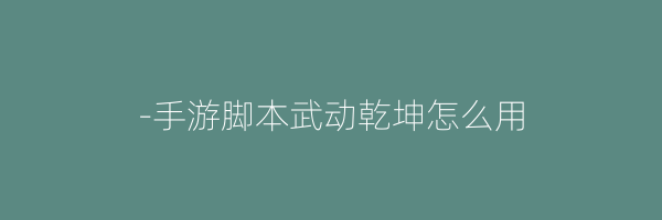 -手游脚本武动乾坤怎么用