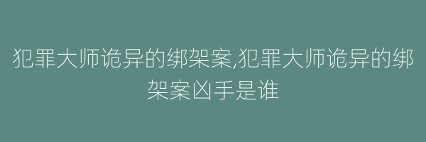 犯罪大师诡异的绑架案,犯罪大师诡异的绑架案凶手是谁