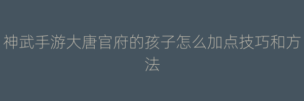 神武手游大唐官府的孩子怎么加点技巧和方法