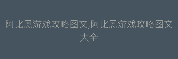 阿比恩游戏攻略图文,阿比恩游戏攻略图文大全