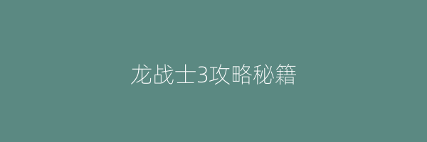 龙战士3攻略秘籍