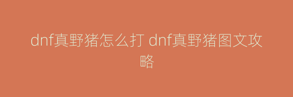 dnf真野猪怎么打 dnf真野猪图文攻略