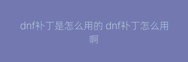 dnf补丁是怎么用的 dnf补丁怎么用啊