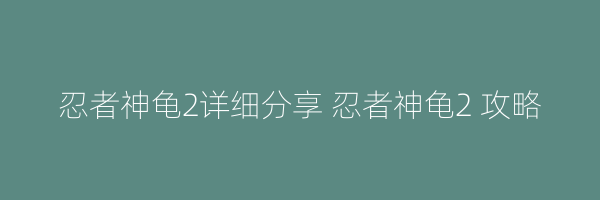 忍者神龟2详细分享 忍者神龟2 攻略