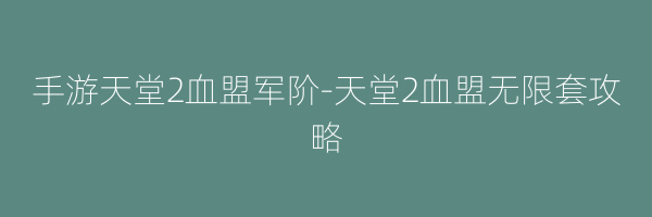 手游天堂2血盟军阶-天堂2血盟无限套攻略