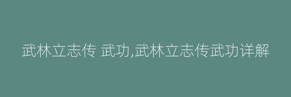 武林立志传 武功,武林立志传武功详解