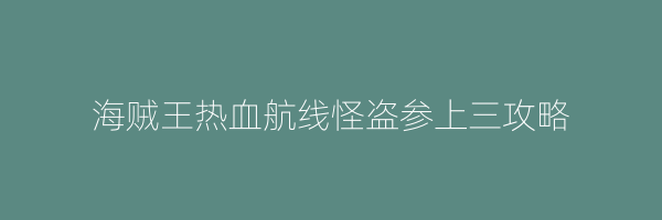 海贼王热血航线怪盗参上三攻略