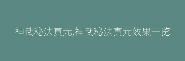 神武秘法真元,神武秘法真元效果一览