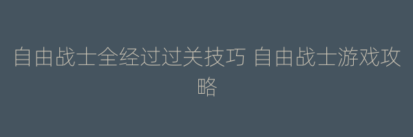 自由战士全经过过关技巧 自由战士游戏攻略