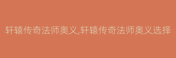 轩辕传奇法师奥义,轩辕传奇法师奥义选择