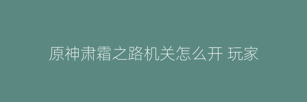 原神肃霜之路机关怎么开 玩家