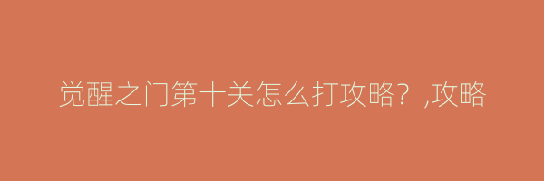 觉醒之门第十关怎么打攻略？,攻略