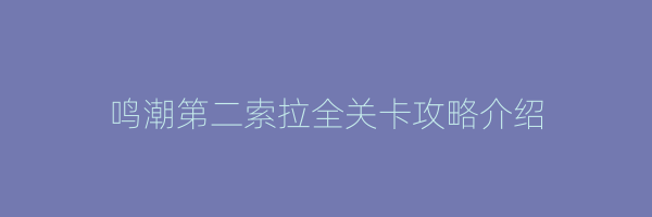 鸣潮第二索拉全关卡攻略介绍