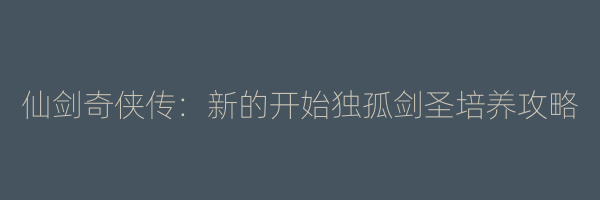 仙剑奇侠传：新的开始独孤剑圣培养攻略