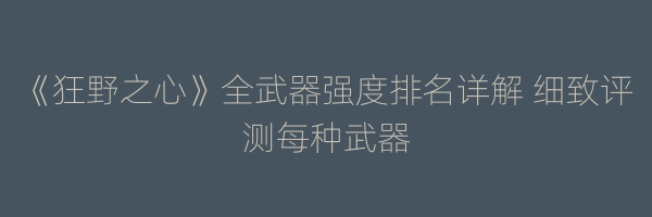 《狂野之心》全武器强度排名详解 细致评测每种武器